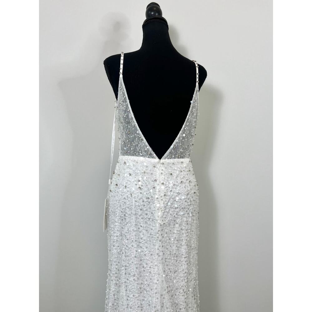 Mac Duggal Embellished Trumpet Gown Dress in White Size 6 Sequin Wedding Bridal - Picture 3 of 10